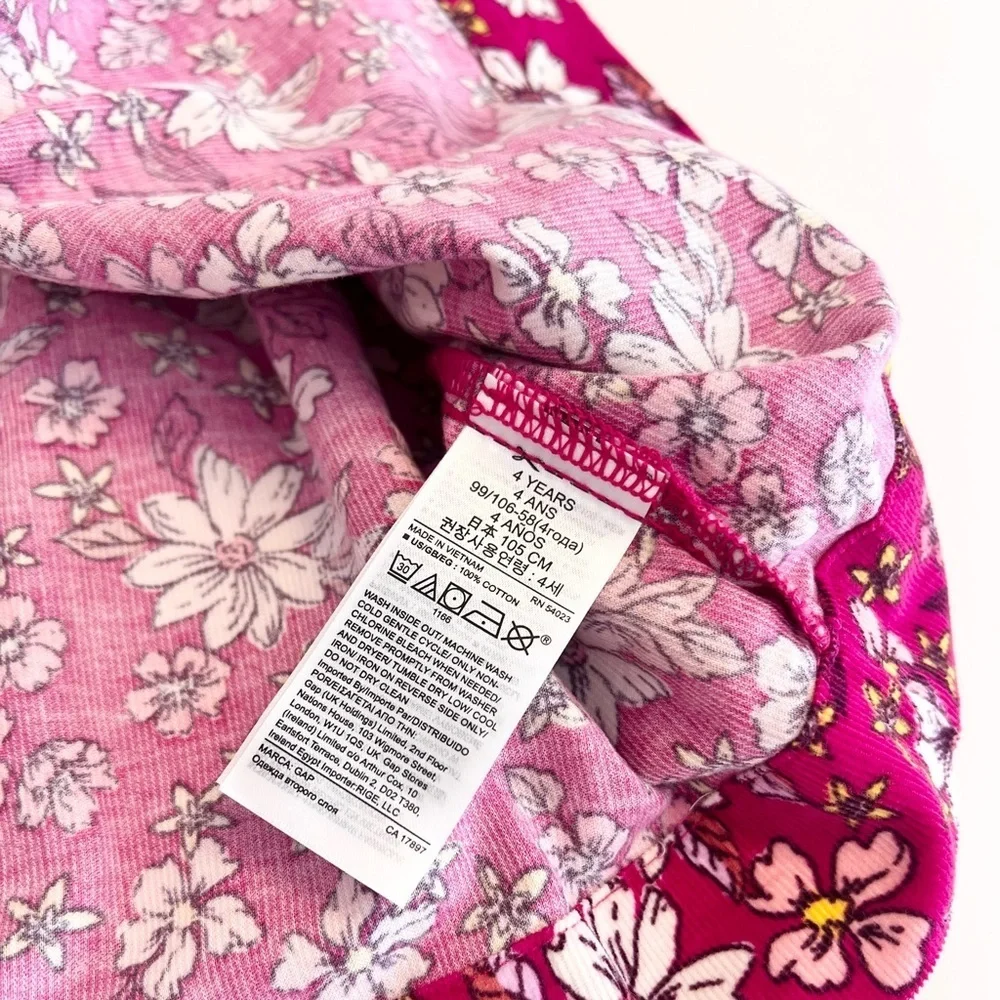 GAP Kids Fuschia Floral Cotton Corduroy Dress | Girls 4T - LIKE NEW